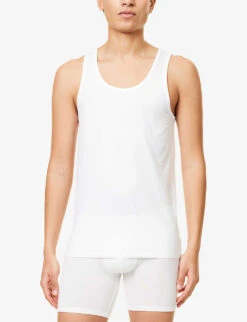 HANRO Cotton Superior Cotton-blend Vest Top -Gentlemen Style Shop 102 1000262 3087 WHITE ALT01