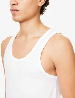 HANRO Cotton Superior Cotton-blend Vest Top -Gentlemen Style Shop 102 1000262 3087 WHITE ALT03