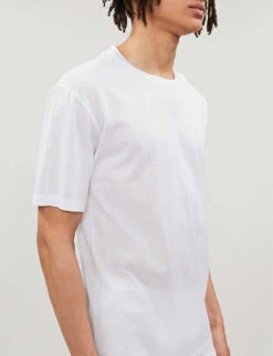 HANRO Cotton Sporty Cotton-jersey T-shirt -Gentlemen Style Shop 102 1000262 73511 WHITE ALT03