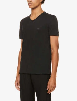 Emporio Armani Pack Of Two V-neck Cotton-jersey T-shirts -Gentlemen Style Shop 102 3002168 CC72211164807320 BLACK ALT02