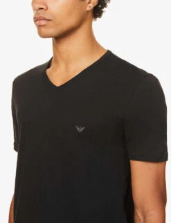 Emporio Armani Pack Of Two V-neck Cotton-jersey T-shirts -Gentlemen Style Shop 102 3002168 CC72211164807320 BLACK ALT04