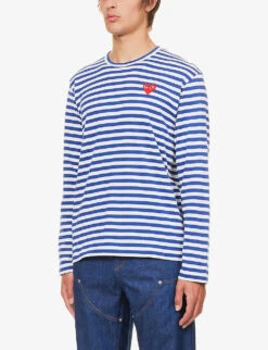 Comme Des Garçons Play Striped Cotton-jersey Top 12 Comme Des Garçons Play Striped Cotton-jersey Top -Gentlemen Style Shop 343 2000022 P1T164 NAVY ALT02