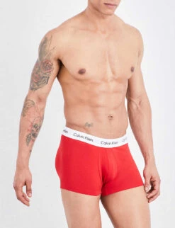 Calvin Klein Cotton Stretch Pack Of Three Low-rise Stretch-cotton Trunks -Gentlemen Style Shop 431 3003262 U2664GI03 NAVYWHITERED ALT05