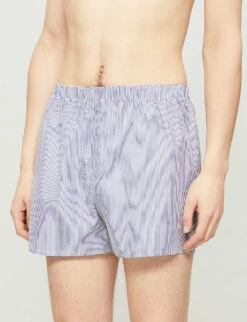 Sunspel Pinstripe Relaxed-fit Cotton Boxer Shorts -Gentlemen Style Shop R00053493 WHITENAVY ALT02