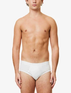Sunspel Superfine Branded-waistband Cotton-jersey Briefs -Gentlemen Style Shop R00053566 WHITE ALT01