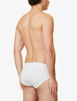 Sunspel Superfine Branded-waistband Cotton-jersey Briefs -Gentlemen Style Shop R00053566 WHITE ALT02