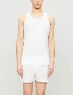 Sunspel Q82 Superfine Cotton-jersey Vest 9 Sunspel Q82 Superfine Cotton-jersey Vest -Gentlemen Style Shop R00053604 WHITE ALT02