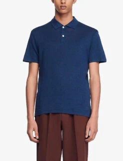 Sandro Beach Marled Regular-fit Linen Polo Shirt 9 Sandro Beach Marled Regular-fit Linen Polo Shirt -Gentlemen Style Shop R00059545 BLEUS ALT02