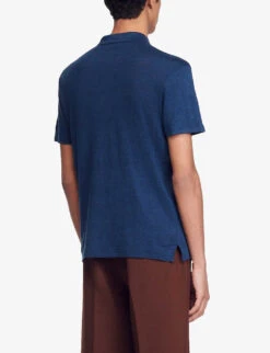 Sandro Beach Marled Regular-fit Linen Polo Shirt 10 Sandro Beach Marled Regular-fit Linen Polo Shirt -Gentlemen Style Shop R00059545 BLEUS ALT03