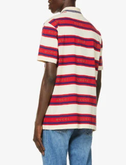 Gucci Striped Short-sleeved Cotton-jersey Polo Shirt -Gentlemen Style Shop R03765498 IVORYLIVEREDMIX ALT03