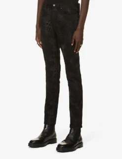 Hugo Snakeskin-print Stretch-denim Jeans -Gentlemen Style Shop R03788664 BLACK ALT02