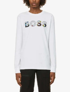 Boss Logo-print Cotton-jersey T-shirt -Gentlemen Style Shop R03788675 WHITE ALT02