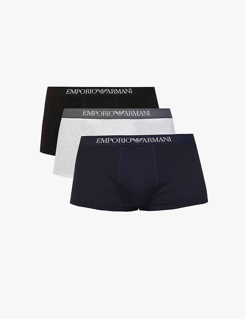 Emporio Armani Logo-print Stretch-cotton Trunks Pack Of Three 3 Emporio Armani Logo-print Stretch-cotton Trunks Pack Of Three