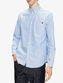 Ted Baker Caplet Floral-embroidered Cotton-blend Oxford Shirt -Gentlemen Style Shop R03812759 BLUE ALT02