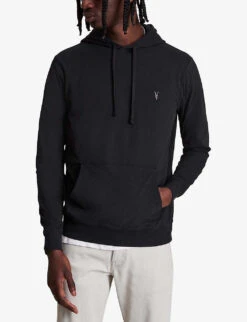 AllSaints Brace Logo-embroidered Cotton Hoody -Gentlemen Style Shop R03824516 JETBLACK ALT02
