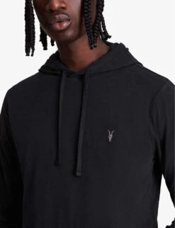 AllSaints Brace Logo-embroidered Cotton Hoody -Gentlemen Style Shop R03824516 JETBLACK ALT04