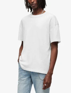 AllSaints Isac Oversized Crewneck Cotton T-shirt -Gentlemen Style Shop R03848395 OPTICWHITE ALT02