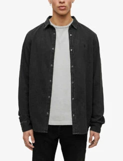 AllSaints Gleason Logo-embroidered Denim Shirt -Gentlemen Style Shop R03902326 WASHEDBLACK ALT02
