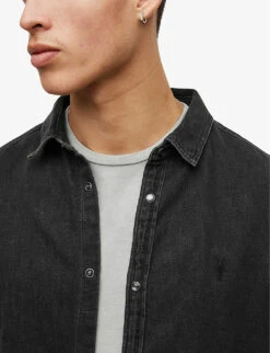 AllSaints Gleason Logo-embroidered Denim Shirt -Gentlemen Style Shop R03902326 WASHEDBLACK ALT04