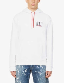 Hugo Logo-print Cotton-jersey Hoody -Gentlemen Style Shop R03920173 WHITE ALT02