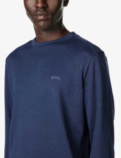 Boss Athleisure Logo-embroidered Cotton-jersey Sweatshirt -Gentlemen Style Shop R03921210 NAVY ALT04