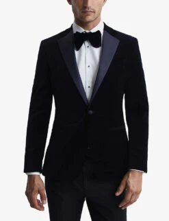 Reiss Ace Single-breasted Stretch-velvet Blazer -Gentlemen Style Shop R03924671 NAVY ALT02
