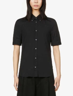 Alexander McQueen Brad Pitt Slim-fit Stretch-cotton Shirt 9 Alexander McQueen Brad Pitt Slim-fit Stretch-cotton Shirt -Gentlemen Style Shop R03929357 BLACK ALT02