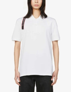 Alexander McQueen Logo-tape Harness Cotton Polo Shirt -Gentlemen Style Shop R03929359 WHITE ALT02