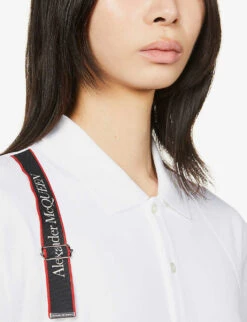 Alexander McQueen Logo-tape Harness Cotton Polo Shirt -Gentlemen Style Shop R03929359 WHITE ALT04
