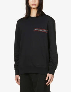 Alexander McQueen Logo-tape Crewneck Cotton Sweatshirt 9 Alexander McQueen Logo-tape Crewneck Cotton Sweatshirt -Gentlemen Style Shop R03929361 BLACKMIX ALT02