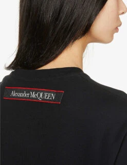 Alexander McQueen Logo-tape Crewneck Cotton Sweatshirt 11 Alexander McQueen Logo-tape Crewneck Cotton Sweatshirt -Gentlemen Style Shop R03929361 BLACKMIX ALT04