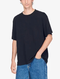Sandro Tubular Relaxed-fit Organic-cotton T-shirt -Gentlemen Style Shop R03948132 NOIRGRIS ALT02