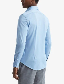 Reiss Nate Curved-hem Slim-fit Cotton-blend Shirt 10 Reiss Nate Curved-hem Slim-fit Cotton-blend Shirt -Gentlemen Style Shop R03955439 SOFTBLUE ALT03