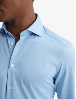 Reiss Nate Curved-hem Slim-fit Cotton-blend Shirt 11 Reiss Nate Curved-hem Slim-fit Cotton-blend Shirt -Gentlemen Style Shop R03955439 SOFTBLUE ALT04