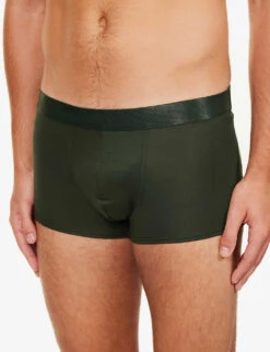 Branded Waistband Stretch-jersey Trunks -Gentlemen Style Shop R03984238 ARMYGREEN ALT03