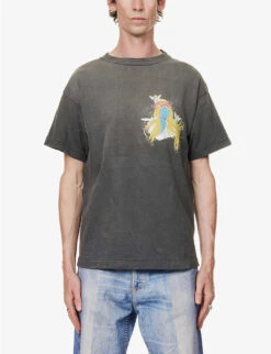 Blue Face Graphic-print Boxy-fit Cotton-jersey T-shirt -Gentlemen Style Shop R03993593 BLACK ALT02