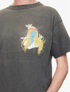 Blue Face Graphic-print Boxy-fit Cotton-jersey T-shirt -Gentlemen Style Shop R03993593 BLACK ALT04