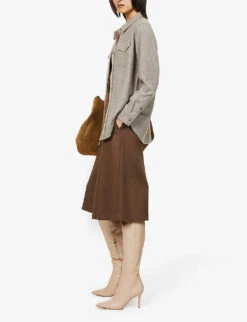 Unisex Gemstone-embellished Popper Relaxed-fit Cashmere Shirt -Gentlemen Style Shop R04001646 FA5GREY ALT02