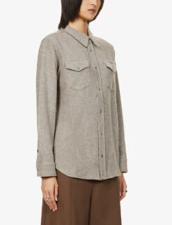 Unisex Gemstone-embellished Popper Relaxed-fit Cashmere Shirt -Gentlemen Style Shop R04001646 FA5GREY ALT03