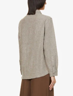 Unisex Gemstone-embellished Popper Relaxed-fit Cashmere Shirt -Gentlemen Style Shop R04001646 FA5GREY ALT04