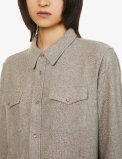 Unisex Gemstone-embellished Popper Relaxed-fit Cashmere Shirt -Gentlemen Style Shop R04001646 FA5GREY ALT05