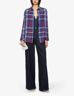 Unisex Lapis Lazuli Checked Cashmere Shirt -Gentlemen Style Shop R04001649 FA9NAVYORCHID ALT02