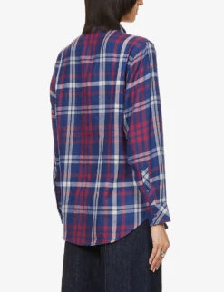 Unisex Lapis Lazuli Checked Cashmere Shirt -Gentlemen Style Shop R04001649 FA9NAVYORCHID ALT04