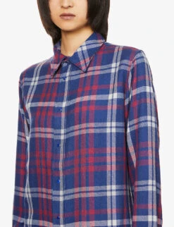 Unisex Lapis Lazuli Checked Cashmere Shirt -Gentlemen Style Shop R04001649 FA9NAVYORCHID ALT05