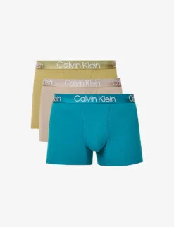 Calvin Klein Logo-waistband Mid-rise Pack Of Three Cotton And Recycled Polyester-blend Trunks
