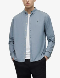 AllSaints Hermosa Ramskull-embroidered Cotton Shirt -Gentlemen Style Shop R04008772 CAMOBLUE ALT02