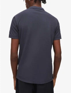 AllSaints Reform Ramskull-embroidered Slim-fit Organic-cotton Polo Shirt -Gentlemen Style Shop R04012406 AMETHYSTBLUE ALT03
