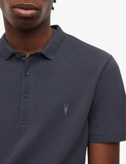 AllSaints Reform Ramskull-embroidered Slim-fit Organic-cotton Polo Shirt -Gentlemen Style Shop R04012406 AMETHYSTBLUE ALT04