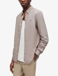 AllSaints Lovell Ramskull-embroidered Slim-fit Cotton Shirt -Gentlemen Style Shop R04057046 BAYLEAFTAUPE ALT02