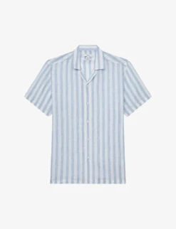 Reiss Rufus Cuban-collar Stripe-pattern Linen Shirt